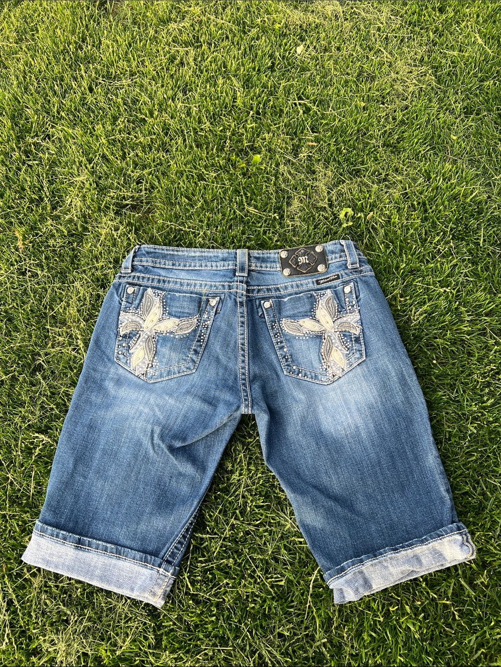 Miss Me Blue Embellished Denim Bermuda Shorts